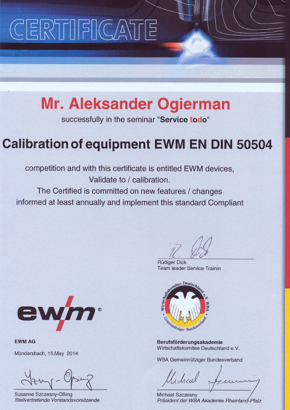 Szkolenie Serwisowe EWM Calibration Validation DIN 50504