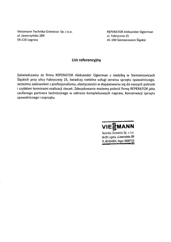 Referencje Reperator – Viessmann